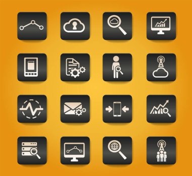 Sarı arkaplanda siyah düğmeler üzerindeki veri analitik sembolleri