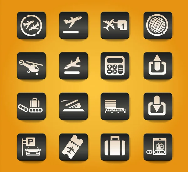 Symboly Letiště Černých Tlačítkách Žlutém Pozadí — Stockový vektor