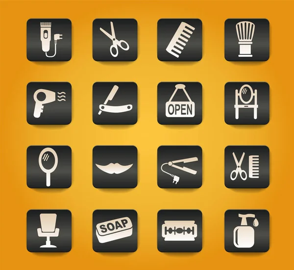 Barbershop Symbolen Zwarte Knoppen Gele Achtergrond — Stockvector