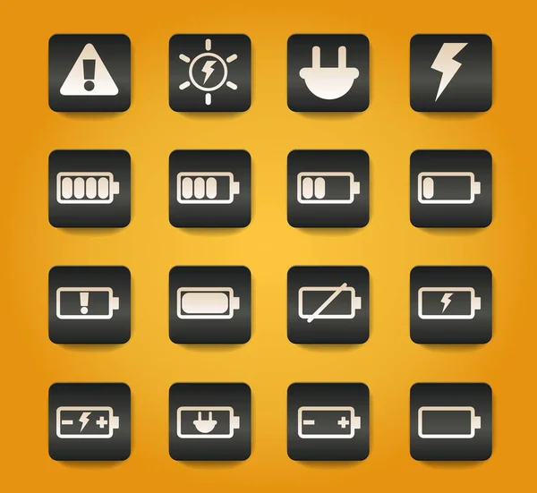 Batterie Symbole Auf Schwarzen Knöpfen Auf Gelbem Hintergrund — Stockvektor