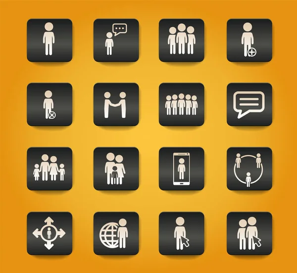 黄色背景上黑色按钮上的社区符号 — 图库矢量图片