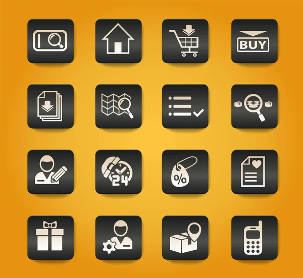 黄色の背景の黒いボタンの電子商取引インターフェース記号 — ストックベクタ