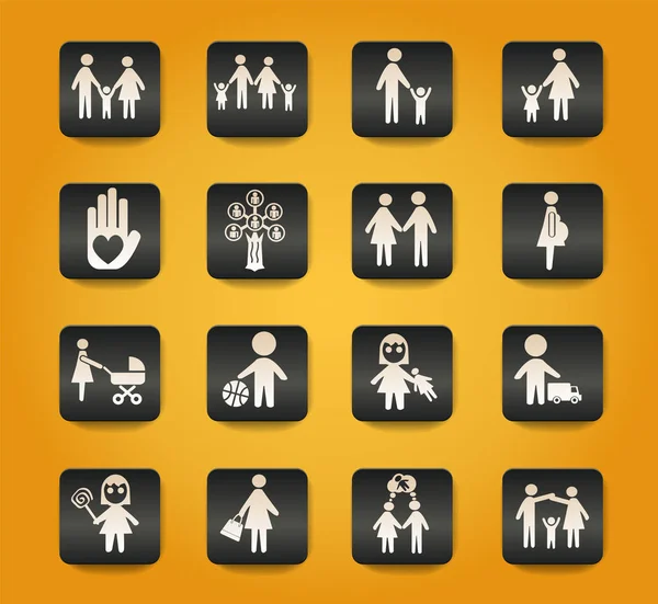 Familiensymbole Auf Schwarzen Knöpfen Auf Gelbem Hintergrund — Stockvektor