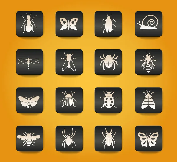 Insects Symbols Black Buttons Yellow Background — Stock Vector