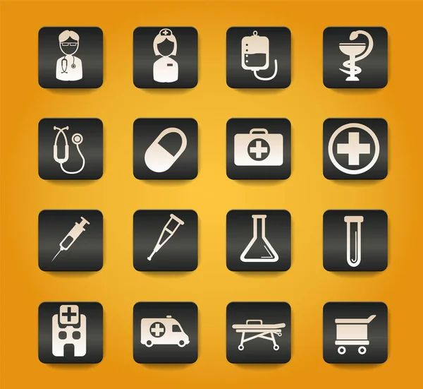 Medische Symbolen Zwarte Knoppen Gele Achtergrond — Stockvector