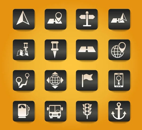 Navigatie Symbolen Zwarte Knoppen Gele Achtergrond — Stockvector
