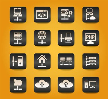 Sarı arkaplanda siyah düğmeler üzerindeki sunucu sembolleri
