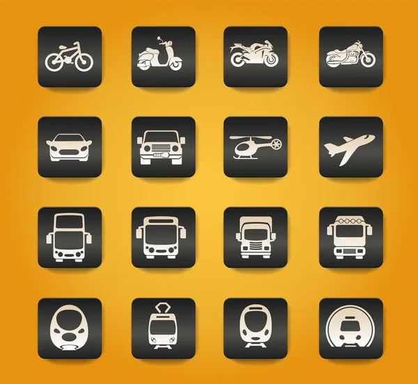 Fahrzeug Und Verkehrssymbole Auf Schwarzen Knöpfen Auf Gelbem Hintergrund lizenzfreie Stockvektoren