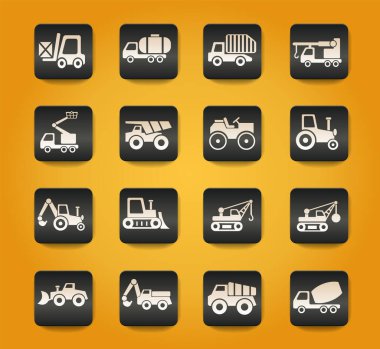 Sarı arkaplanda siyah düğmeler üzerindeki sanayi taşıma sembolleri