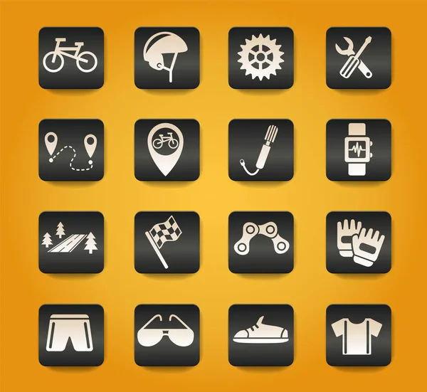 黄色の背景の黒いボタンに自転車の記号 — ストックベクタ