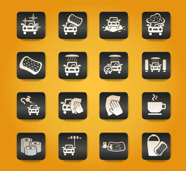Autowaschservice Symbole Auf Schwarzen Knöpfen Auf Gelbem Hintergrund — Stockvektor