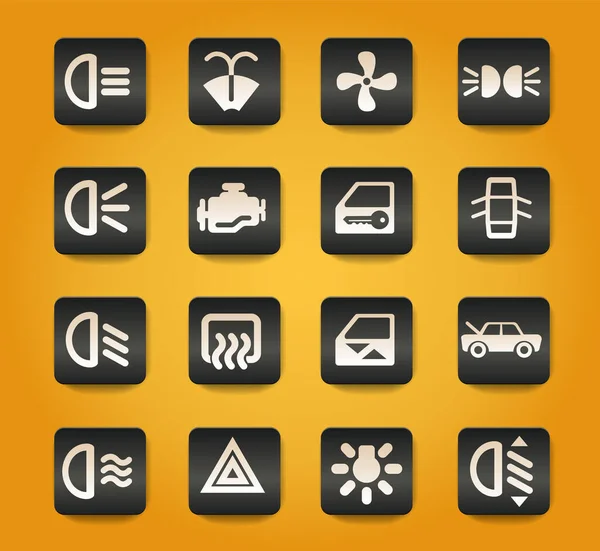Σύμβολα Διεπαφής Αυτοκινήτου Μαύρα Κουμπιά Κίτρινο Φόντο — Διανυσματικό Αρχείο