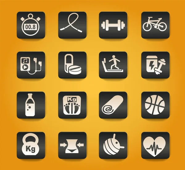 Fitness Symbols Black Buttons Yellow Background — Stock Vector
