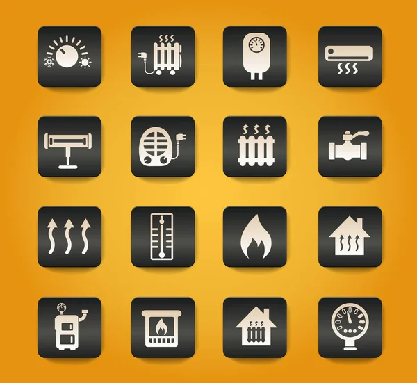 Símbolos Calefacción Sobre Botones Negros Sobre Fondo Amarillo — Archivo Imágenes Vectoriales