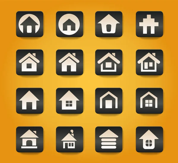 Domácí Symboly Černých Tlačítkách Žlutém Pozadí — Stockový vektor