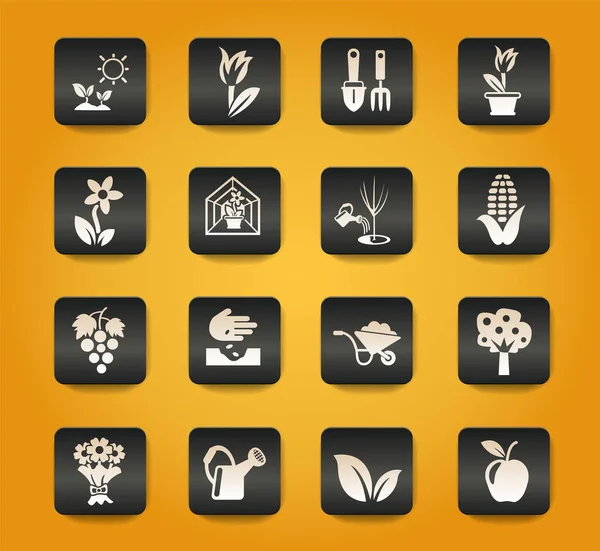 Символи Садівництва Чорних Кнопках Жовтому Фоні — стоковий вектор
