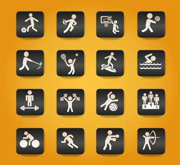 Symbole Sportowe Czarnych Przyciskach Żółtym Tle — Wektor stockowy