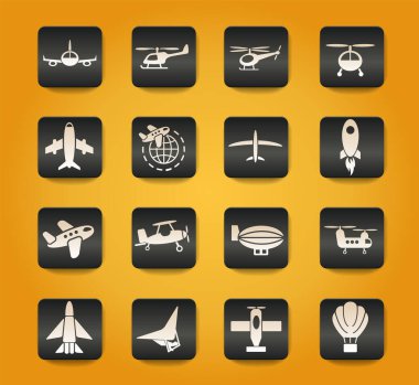 Sarı arkaplanda hava taşımacılığı siyah düğmeleri