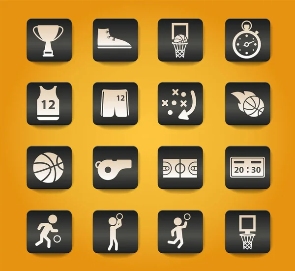Basketbalové Symboly Černých Tlačítkách Žlutém Pozadí — Stockový vektor