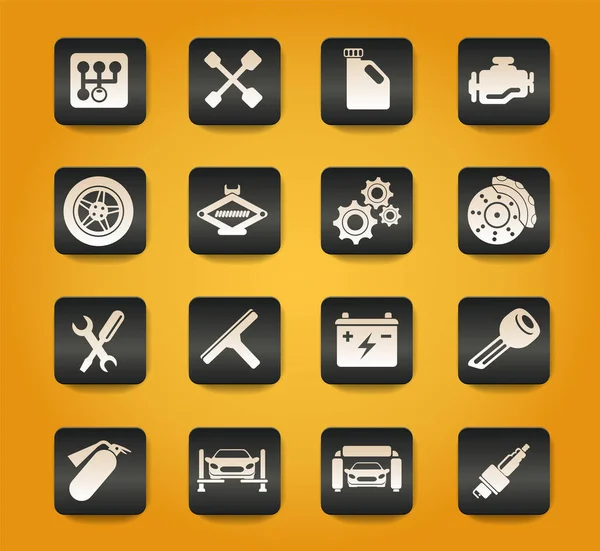 Auto Service Symbols Black Buttons Yellow Background — Stock Vector