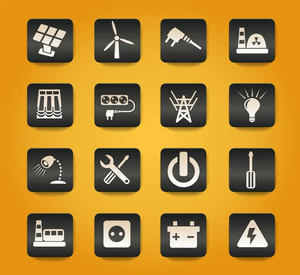 Elektriciteitssymbolen Zwarte Knoppen Gele Achtergrond — Stockvector