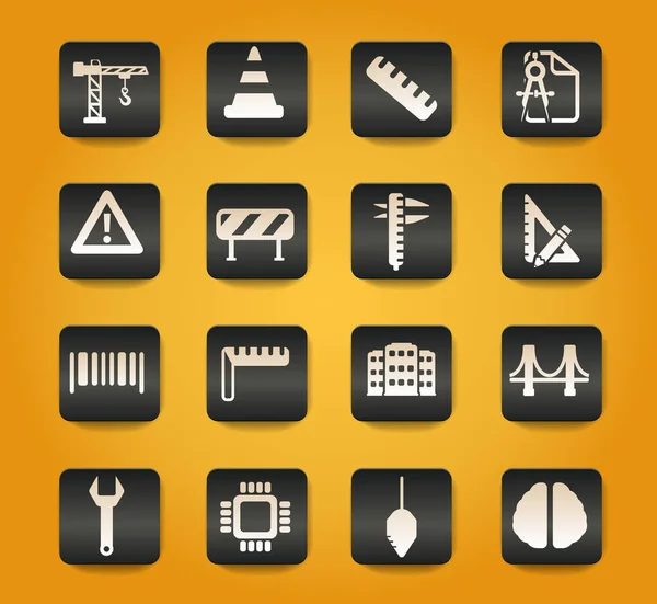 Símbolos Ingeniería Sobre Botones Negros Sobre Fondo Amarillo — Archivo Imágenes Vectoriales