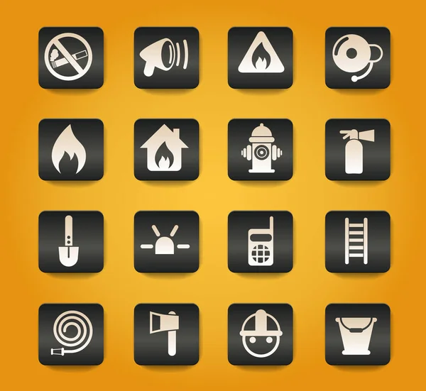 Symbole Straży Pożarnej Czarnych Przyciskach Żółtym Tle — Wektor stockowy