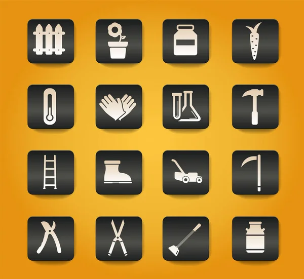 Garden Tools Symbols Black Buttons Yellow Background — Stock Vector