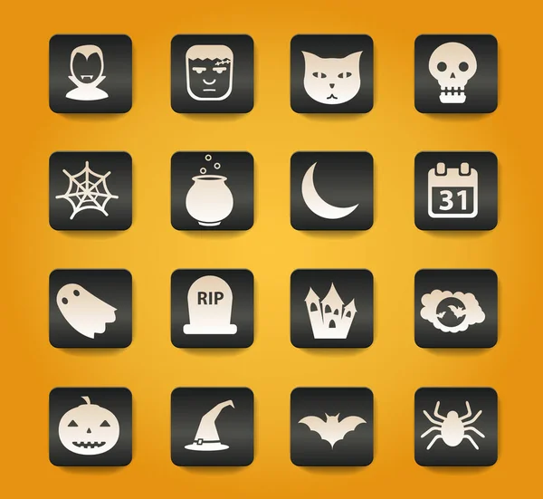 Símbolos Halloween Botões Pretos Fundo Amarelo — Vetor de Stock