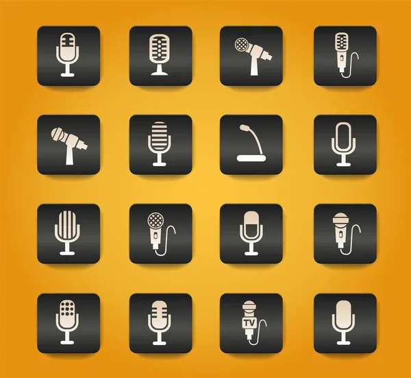 Symboles Microphone Sur Des Boutons Noirs Sur Fond Jaune — Image vectorielle