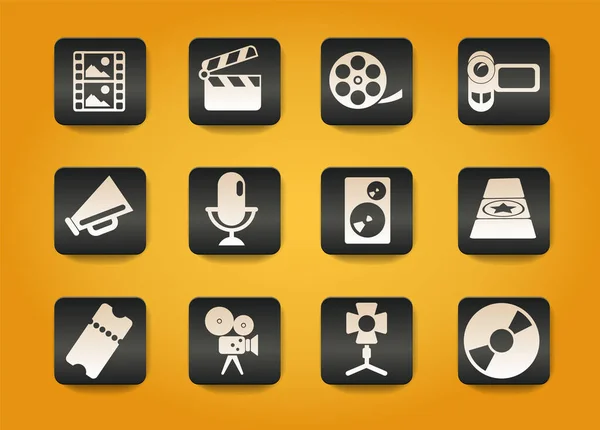 Symboly Filmového Průmyslu Černých Tlačítkách Žlutém Pozadí — Stockový vektor