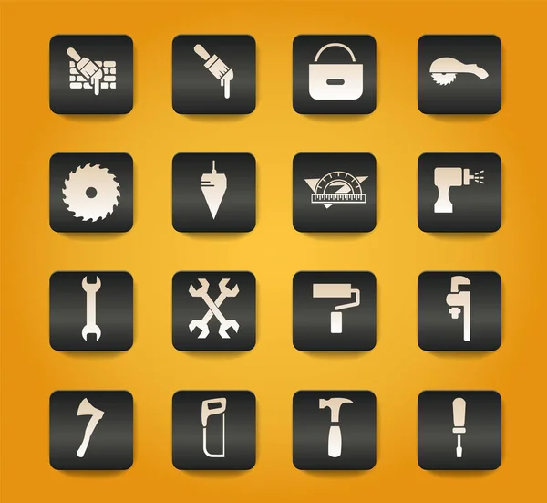 Symboly Pracovních Nástrojů Černých Tlačítkách Žlutém Pozadí — Stockový vektor