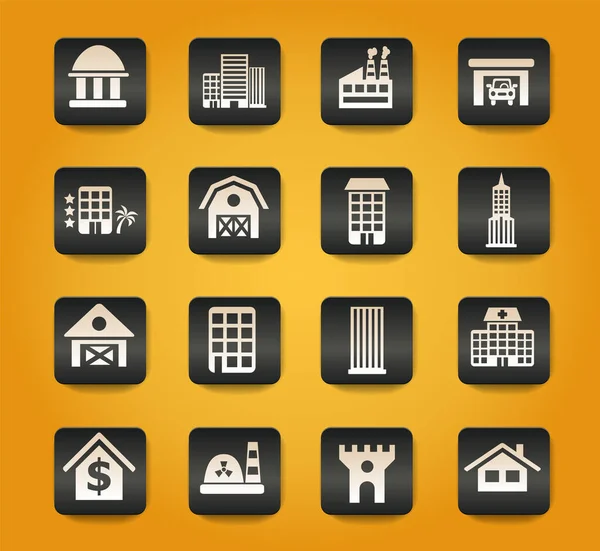 Bausymbole Auf Schwarzen Knöpfen Auf Gelbem Hintergrund lizenzfreie Stockvektoren