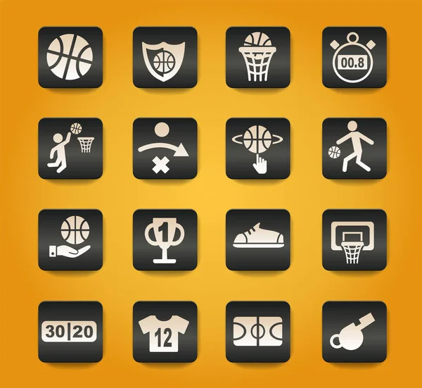 Sarı Arkaplanda Siyah Düğmeler Üzerindeki Basketbol Sembolleri — Stok Vektör