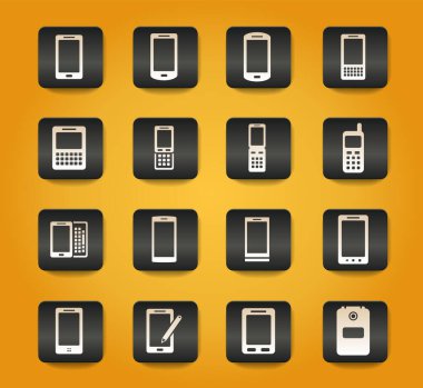 Sarı arkaplandaki siyah düğmelerdeki telefon sembolleri