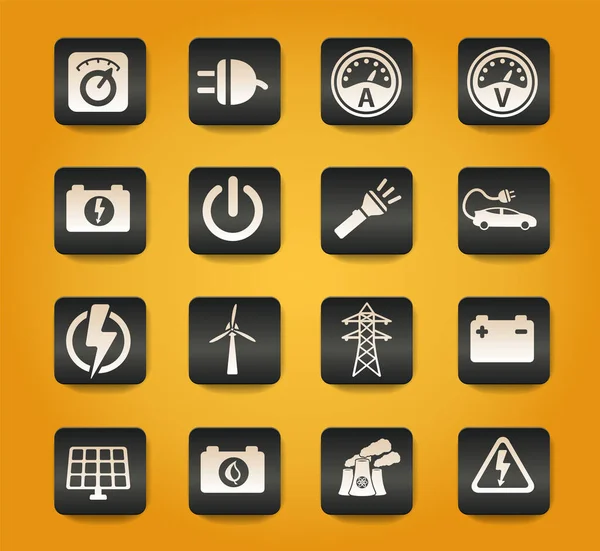 Symbole Energii Elektrycznej Czarnych Przyciskach Żółtym Tle — Wektor stockowy