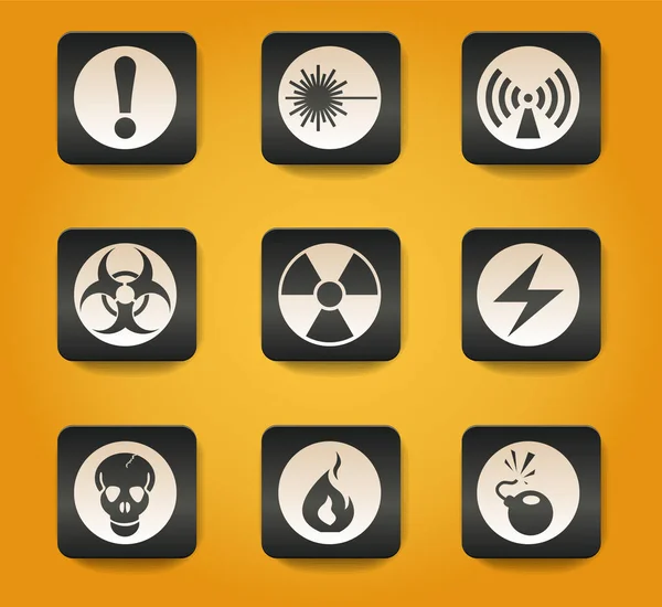 Hazard Symbols Black Buttons Yellow Background — Stock Vector