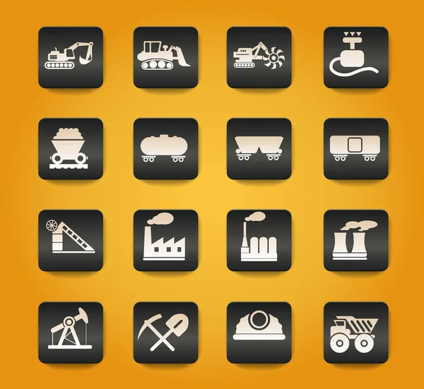 黄底黑色按钮上的工厂和工业符号 — 图库矢量图片