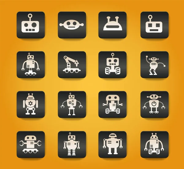 Roboter Symbole Auf Schwarzen Knöpfen Auf Gelbem Hintergrund — Stockvektor