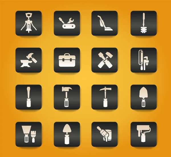 Symboly Pracovních Nástrojů Černých Tlačítkách Žlutém Pozadí — Stockový vektor