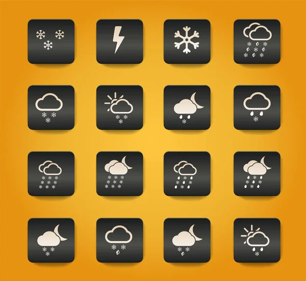 Weather Symbols Black Buttons Yellow Background — Stock Vector
