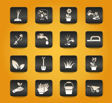 sarı arkaplanda siyah düğmeler üzerinde peyzaj tasarımı sembolleri