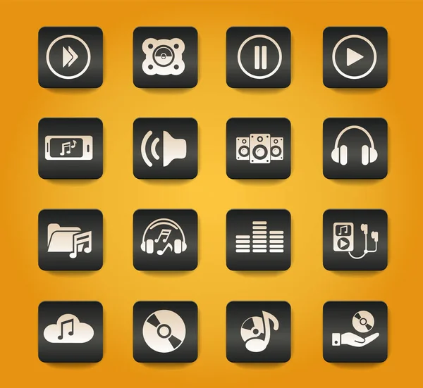 黄色の背景の黒いボタンのデジタル音楽記号 — ストックベクタ