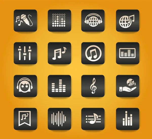 Símbolos Musicales Sobre Botones Negros Sobre Fondo Amarillo — Archivo Imágenes Vectoriales