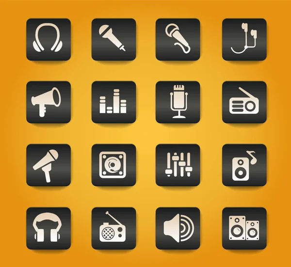 Symbole Für Musikinstrumente Auf Schwarzen Knöpfen Auf Gelbem Hintergrund — Stockvektor