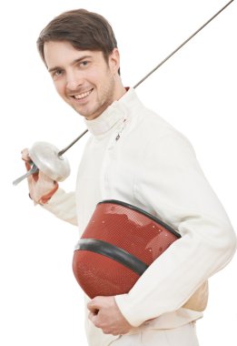 Happy fencer with rapier foil clipart