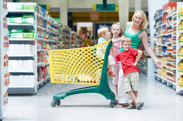 Woman and children making shopping