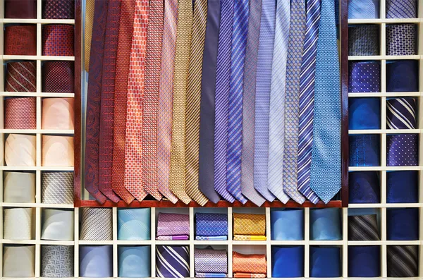 Ties collection on the shelf of a shop — Stock Photo, Image