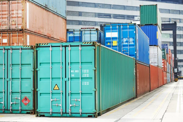 Cargo container boxes in dock terminal — Stock Photo, Image