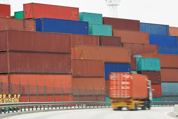 Cargo container boxes in dock terminal — Stock Photo, Image